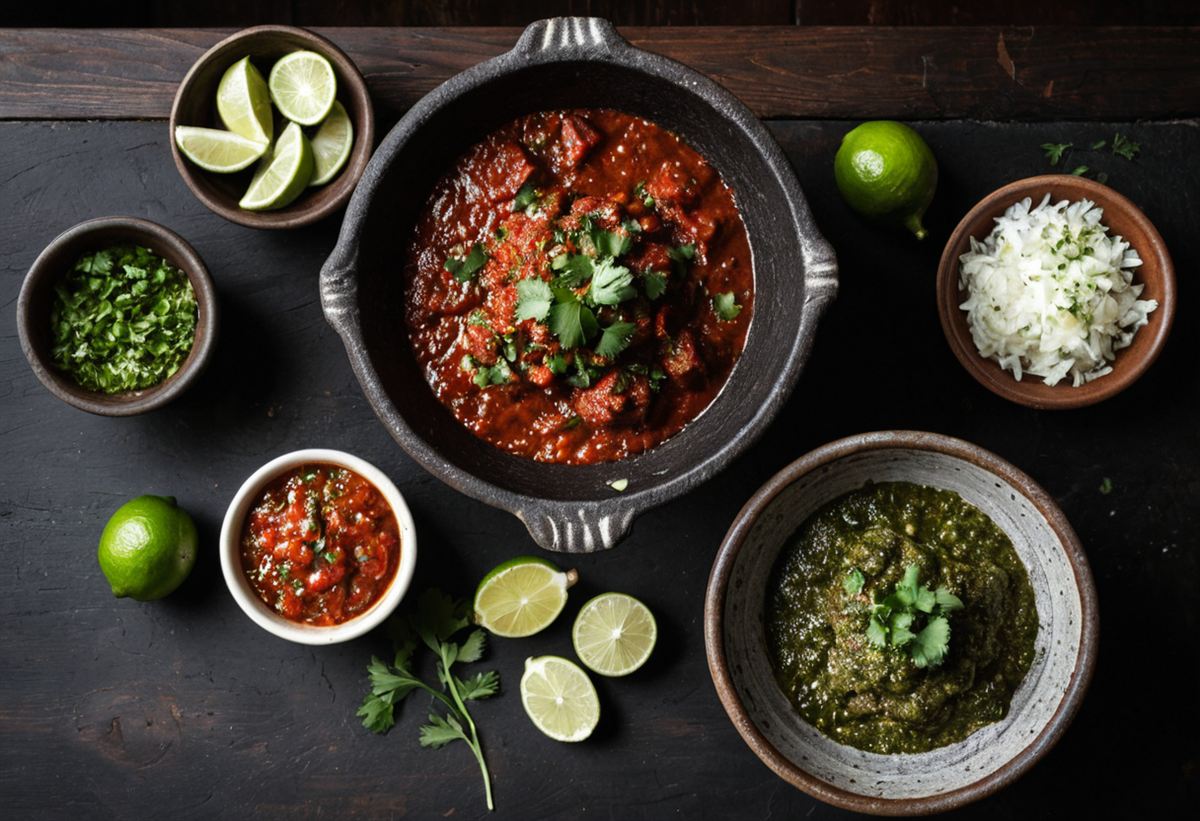 Molcajete con salsas de la casa
