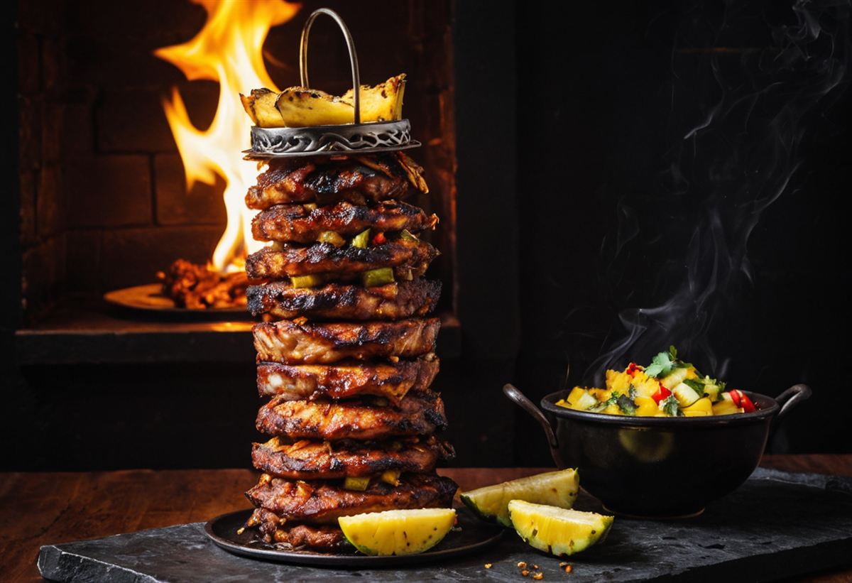 Torre de carne al carbón con piña